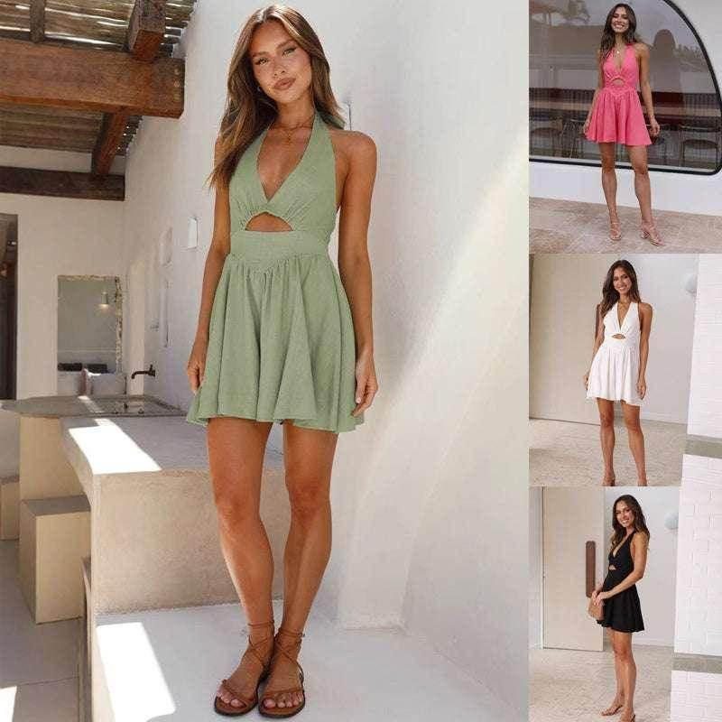 Vintage Backless Halter Summer Mini Dress - ZA-Zola
