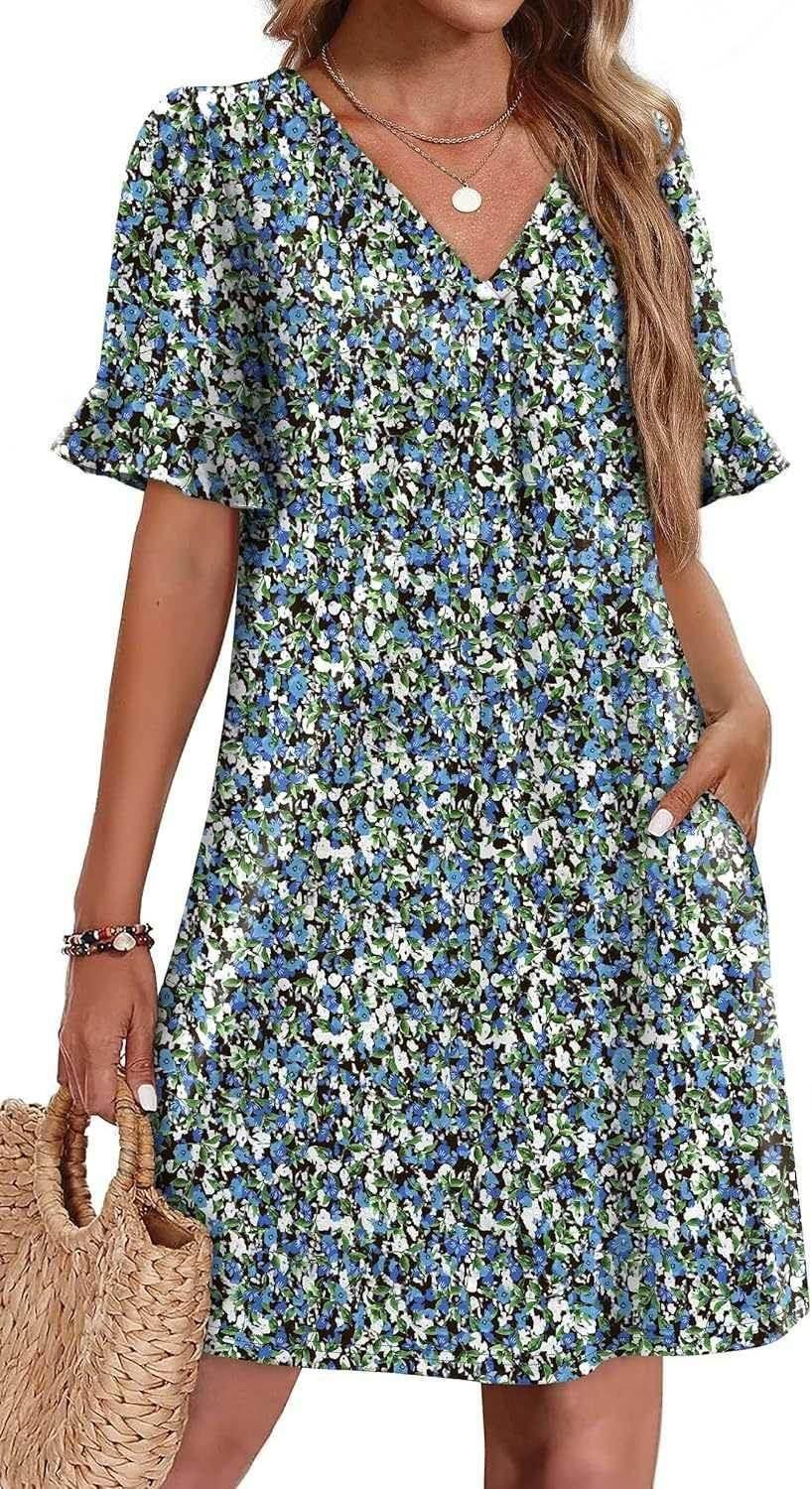 V-Neck Ruffled Vacation Dress with Pockets – Women - ZA-Zola