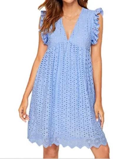 Lace Dresses With Pocket – Summer Sleeveless Jacquard V-Neck Beach Dress - ZA-Zola