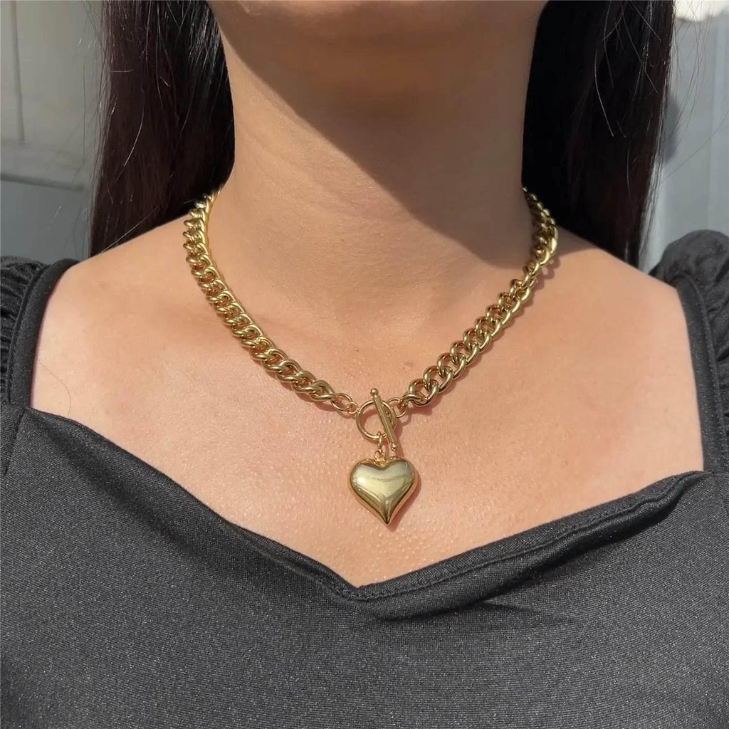 Trendy Punk Heart Pendant Necklace - Buy Now in Steel & Gold - ZA-Zola