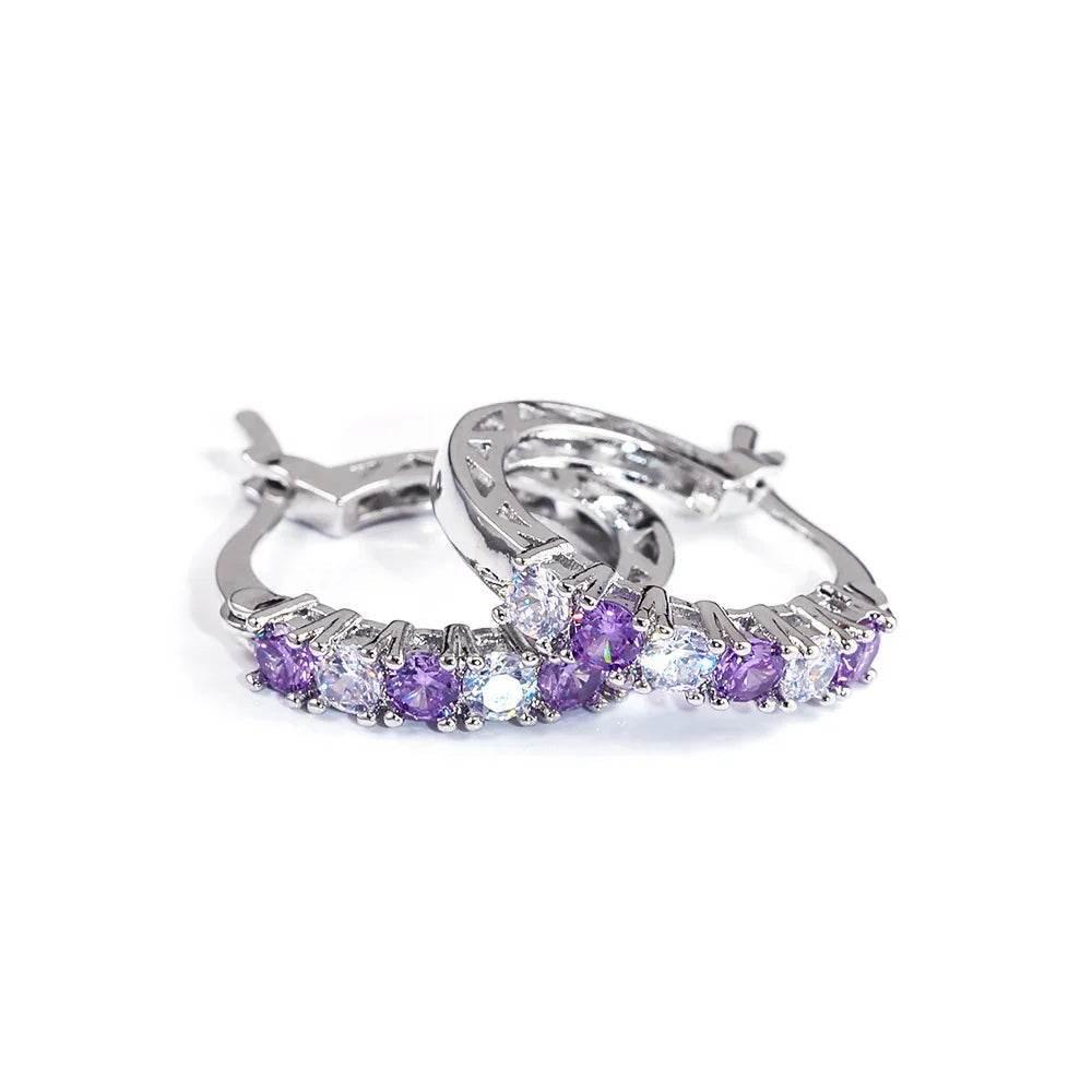 Colorful Zircon Ear Buckles – Elegant Ring Shape - ZA-Zola