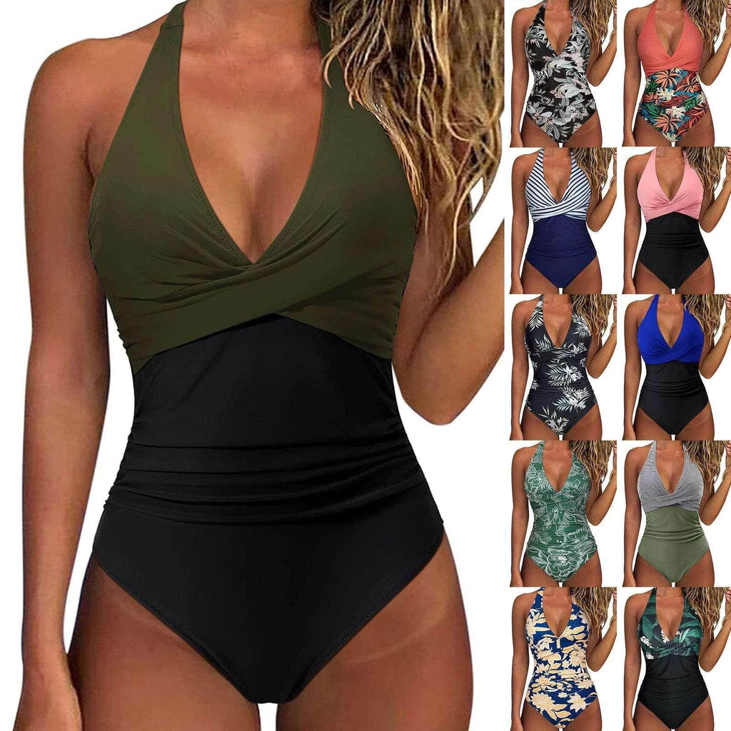 Women's Multicolor Backless Lace-up Sexy One-Piece Swimsuit - ZA-Zola