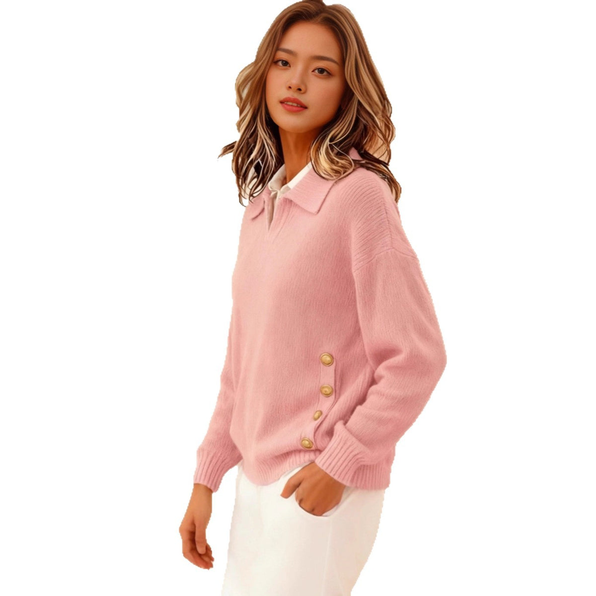Women’s Button Down Collar Pullover Sweater