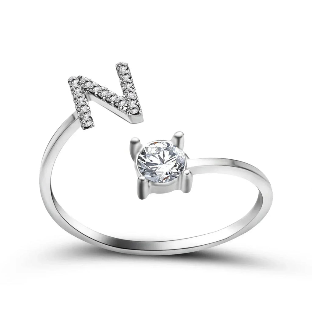 Adjustable A–Z Initial Ring for Women with Zircon - ZA-Zola