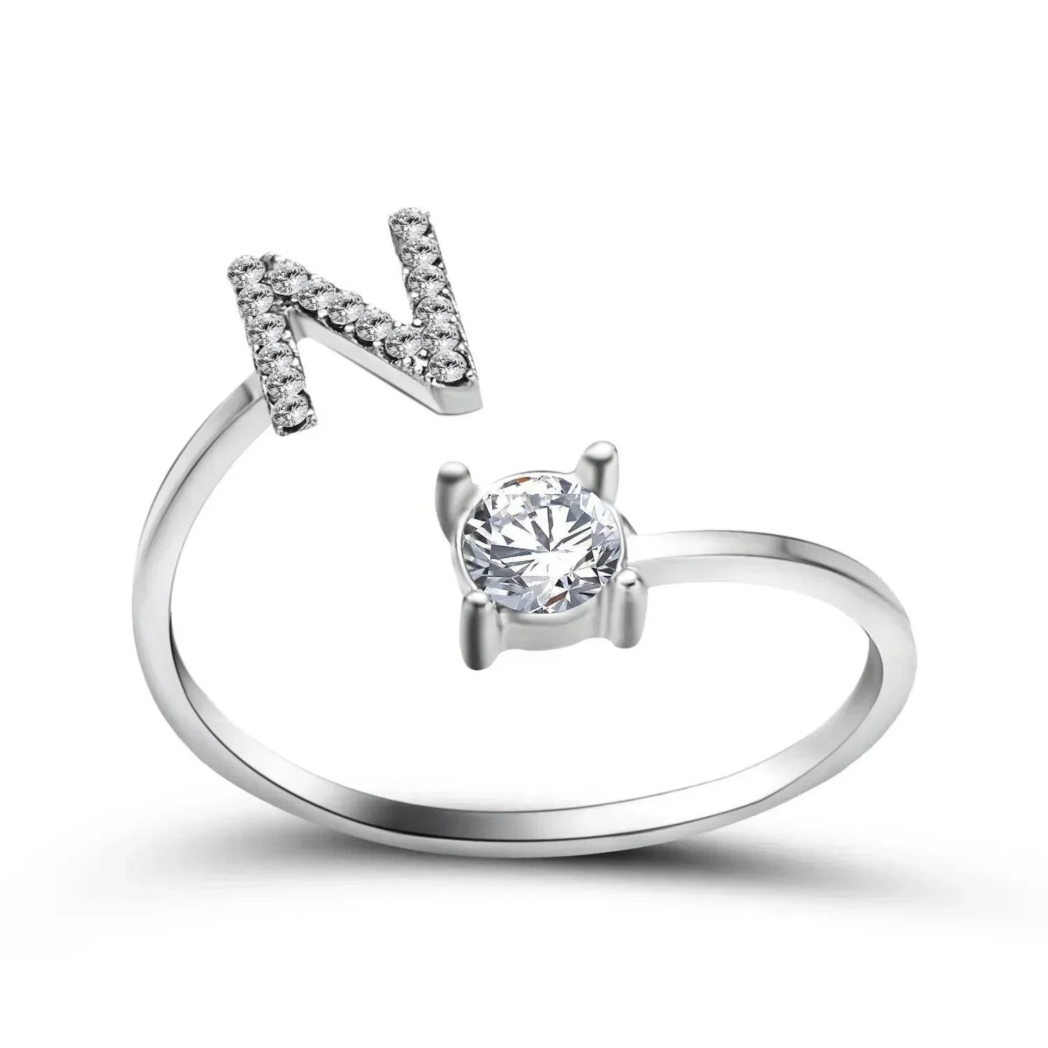 Adjustable A–Z Initial Ring for Women with Zircon - ZA-Zola