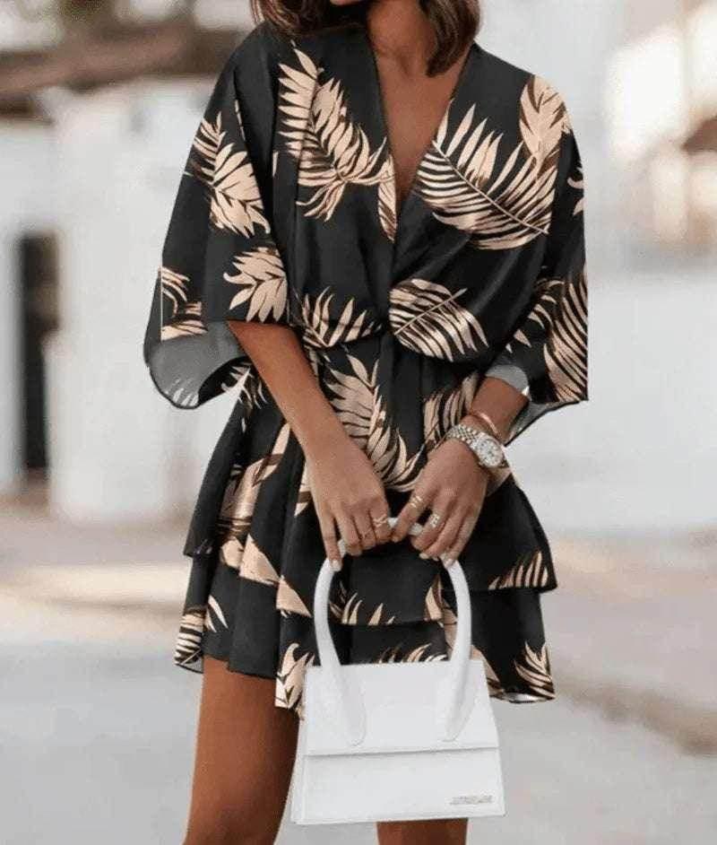 Floral V-Neck Loose Cake Dress – Summer Charm - ZA-Zola