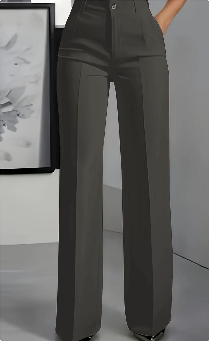 Dark gray wide-leg pants on a neutral background