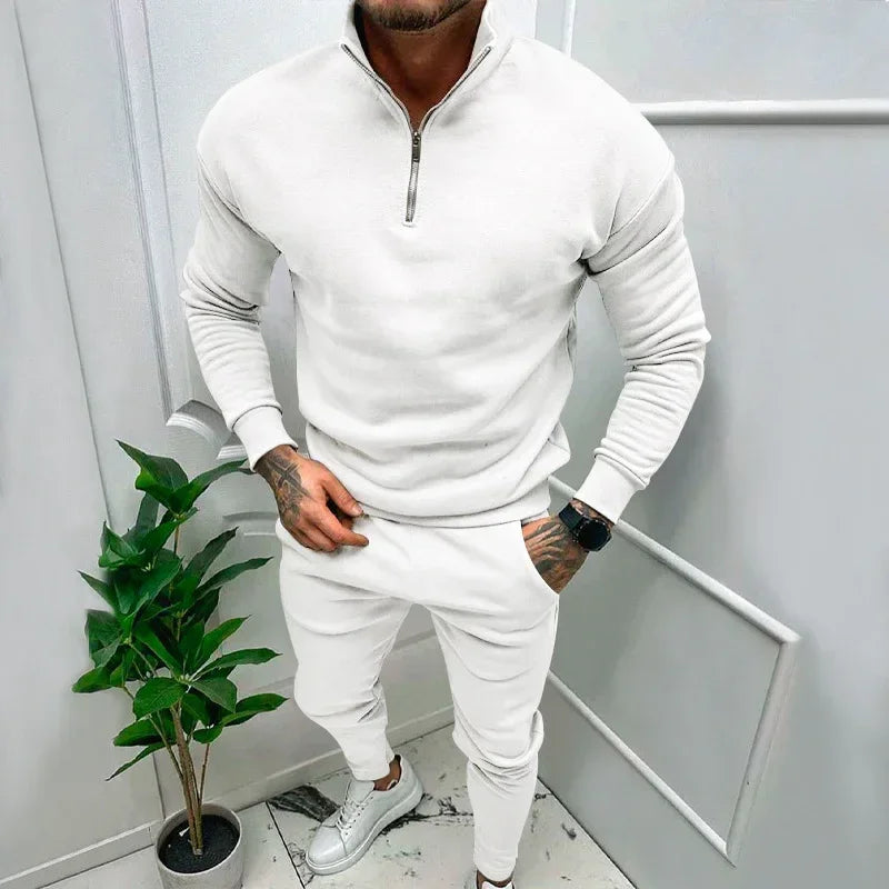 Men’s Casual Fleece Suit – Solid Color Top & Trousers - ZA-Zola
