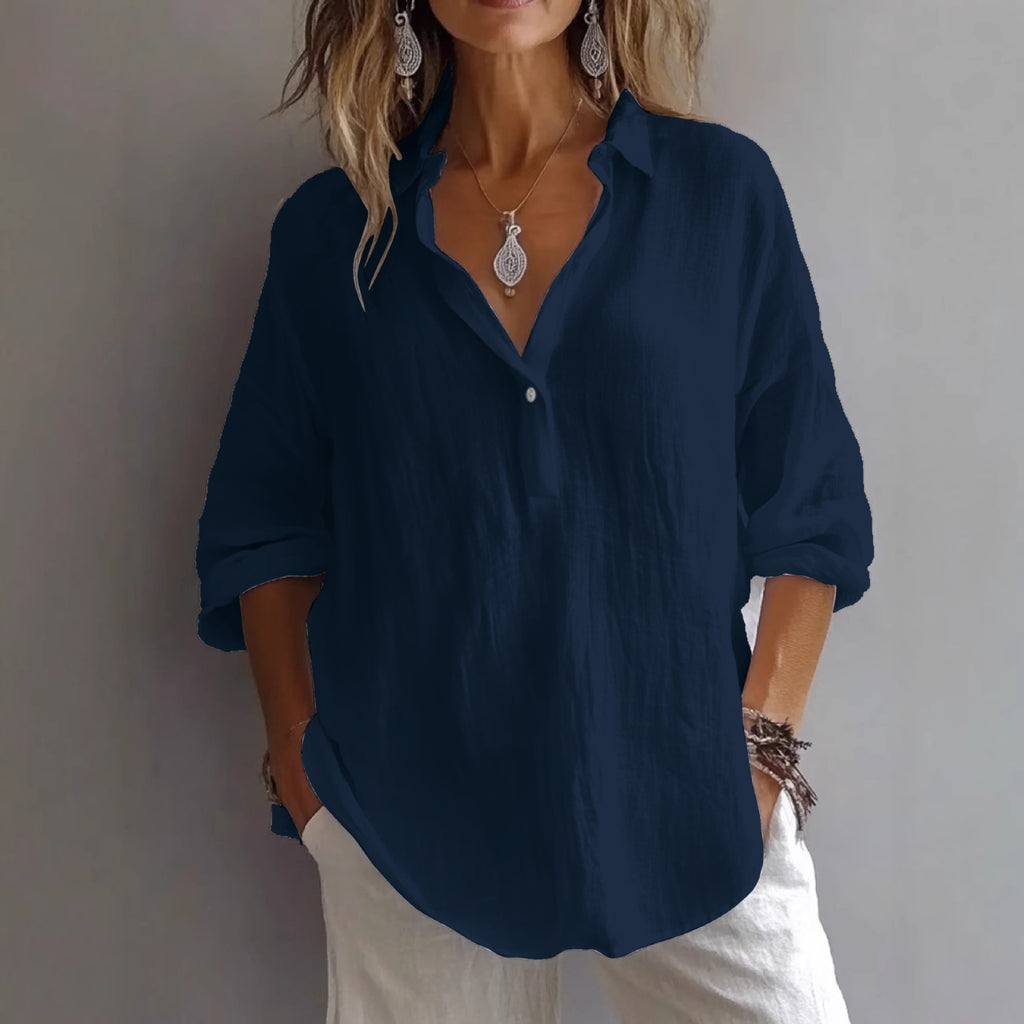 Fashion Loose Lapel Pullover 3/4 Sleeve Casual Shirt