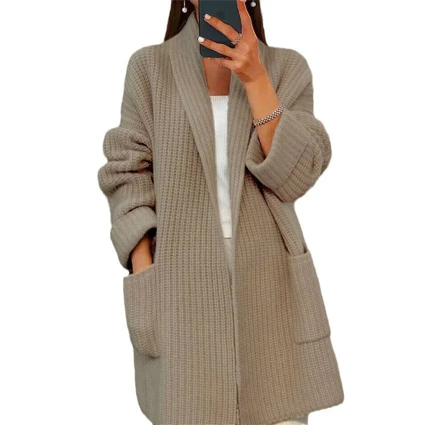 Lapel Knitted Cardigan With Pockets | Casual Sweater Jacket - ZA-Zola