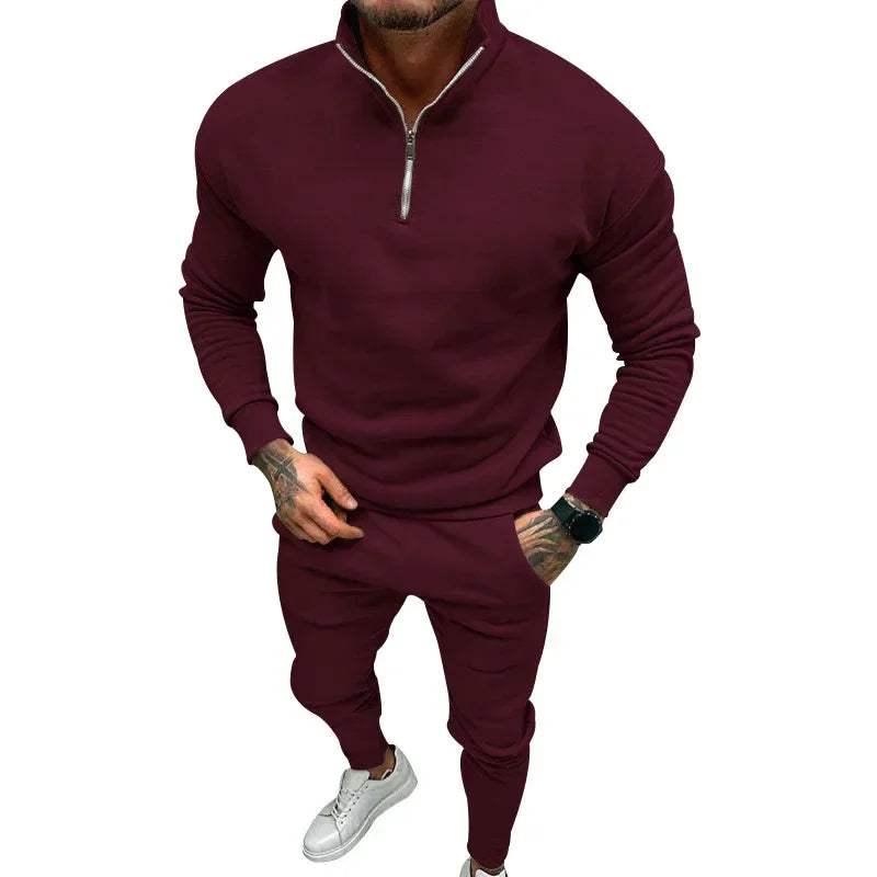 Men’s Casual Fleece Suit – Solid Color Top & Trousers - ZA-Zola