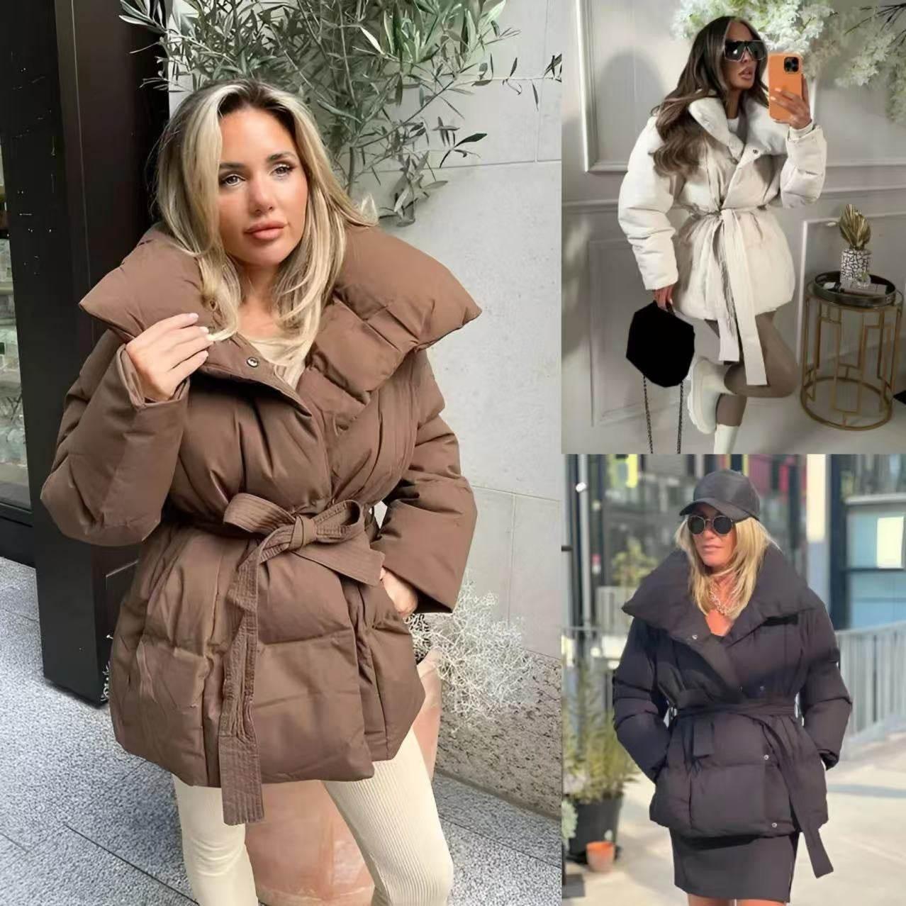 Loose Lace-up Women’s Fashion Coat | Stylish Long Cotton Outerwear - ZA-Zola