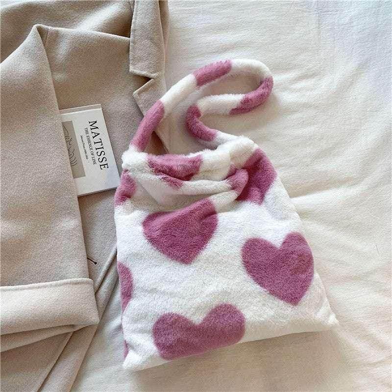 Love Heart Plush Shopping Bag | Winter Shoulder Bag - ZA-Zola