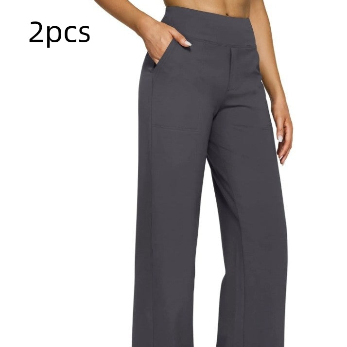 Dark gray pants worn by a person on a white background with '2pcs' text.