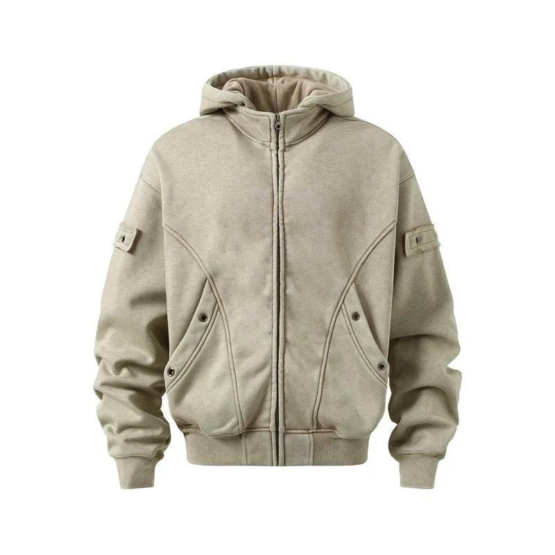 Men's Retro Washed Hooded Fleece Sweatshirt - Winter Style - ZA-Zola