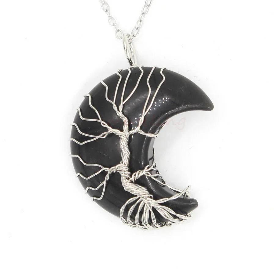 Natural Crystal Crescent Moon Pendant Necklace - ZA-Zola