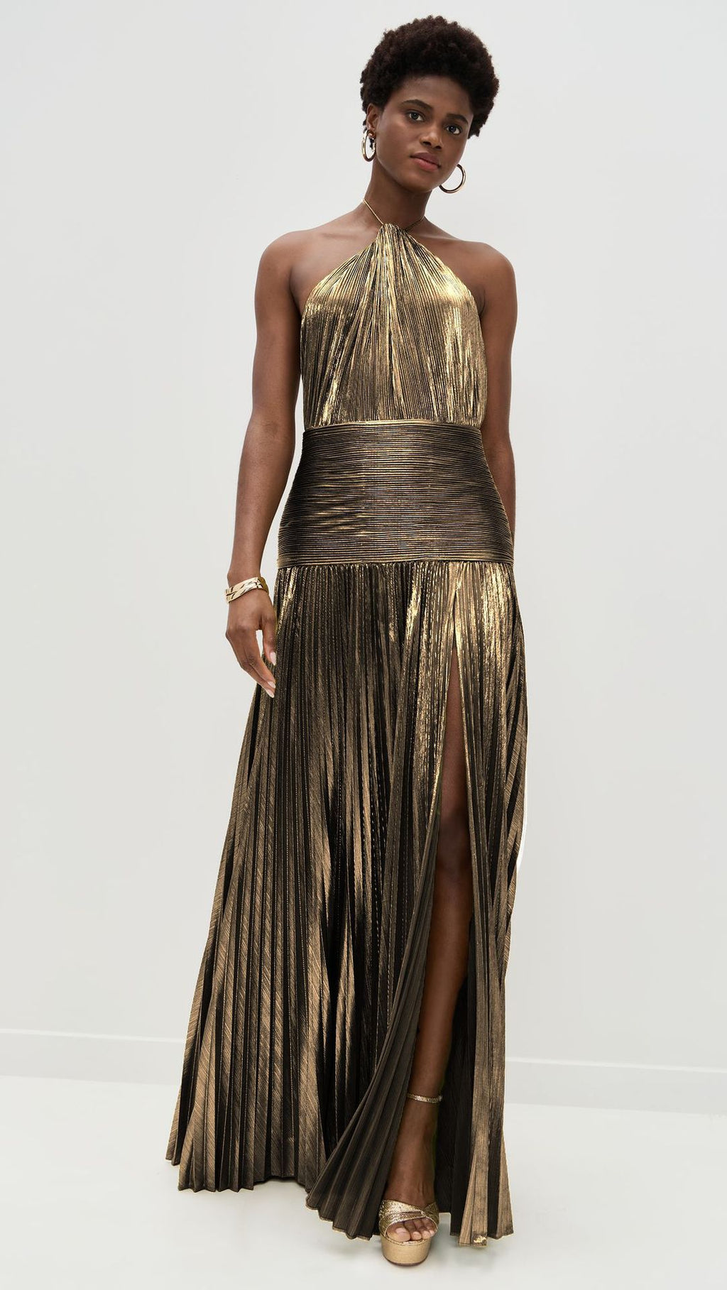 Sexy Pleated Halter Neck Sleeveless Long Dress
