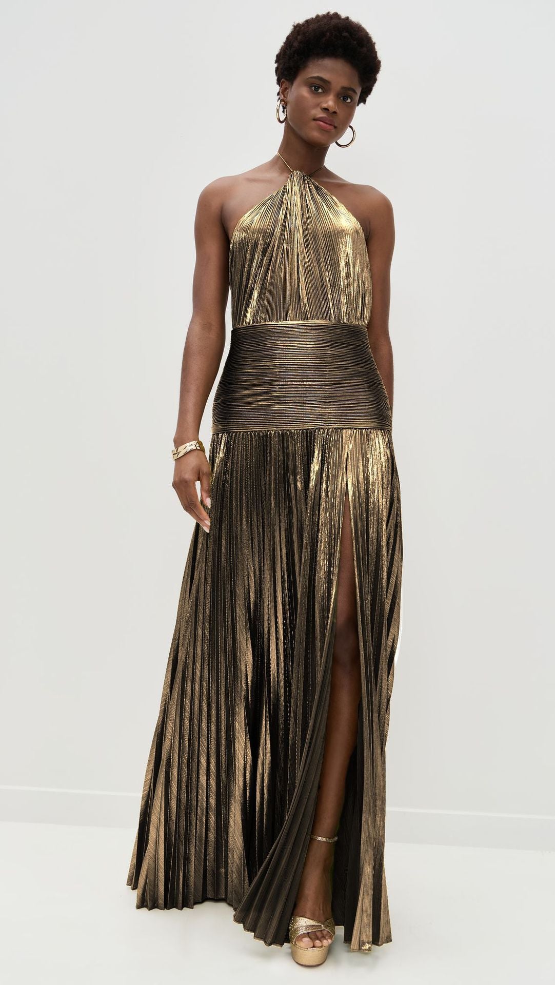 Sexy Pleated Halter Neck Sleeveless Long Dress