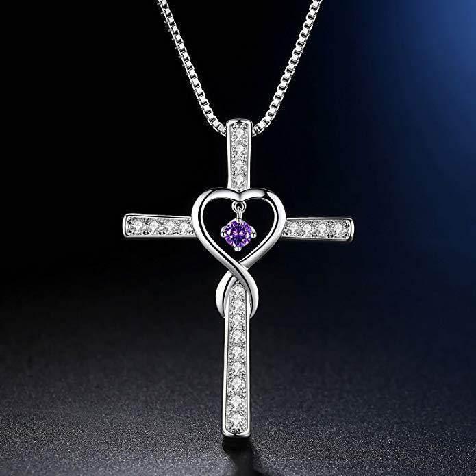 Infinity Love Birthstone Cross Necklace – Women’s Faith - ZA-Zola
