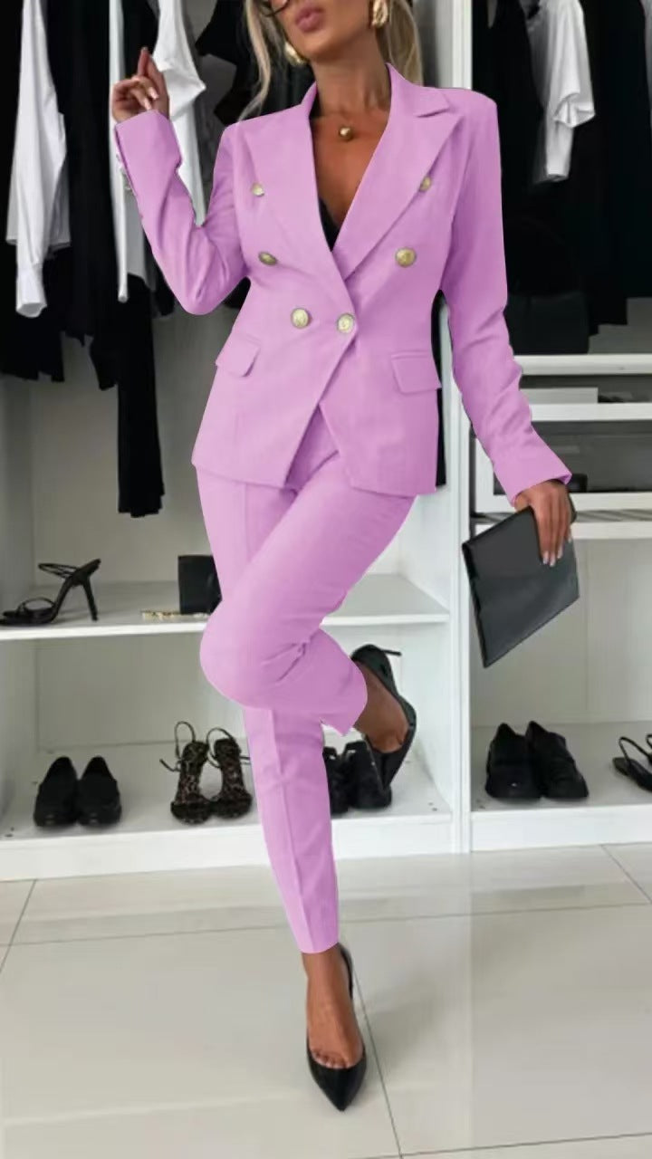 Double Breasted Zip Trousers Blazer | Women Casual