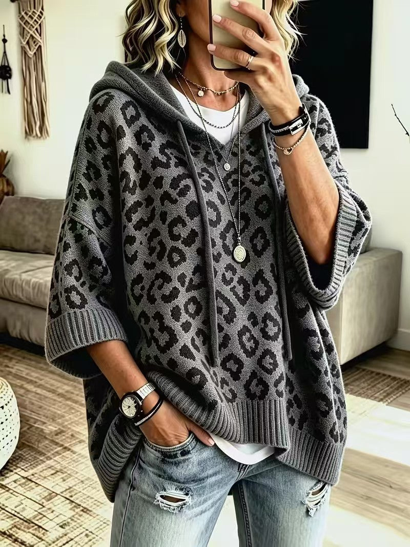 Leopard Print Hooded Pullover Sweater | Women’s Knit