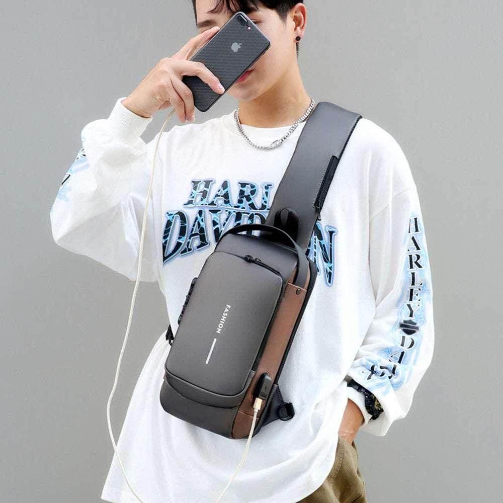 Motorcycle Chest Bag – Anti-Theft PU Leather Messenger with Password Lock - ZA-Zola