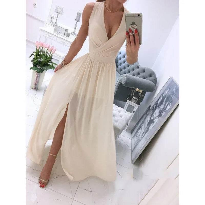 Women's Summer V-Neck Sleeveless Front-Slit Long Dress (S–2XL) - ZA-Zola