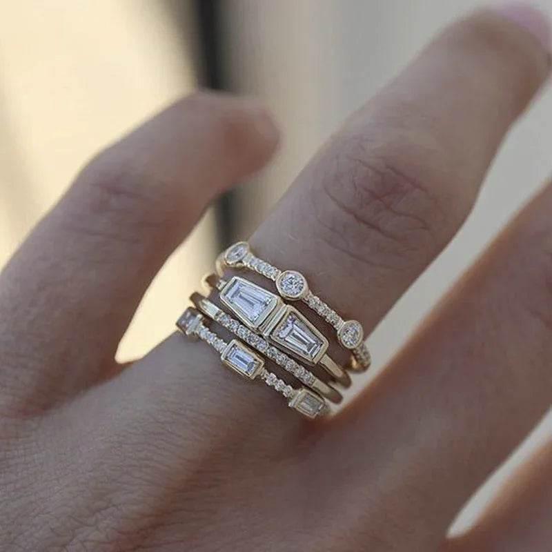 Square Zircon 4-Piece Gold Ring Set for Women - ZA-Zola