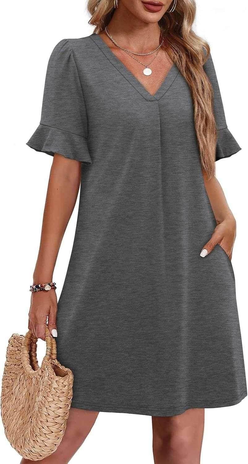 V-Neck Ruffled Vacation Dress with Pockets – Women - ZA-Zola