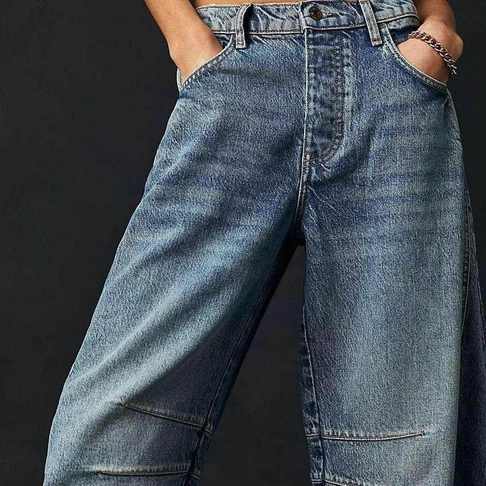 Mid-Rise Barrel Jeans with Wide-Leg Fit - ZA-Zola