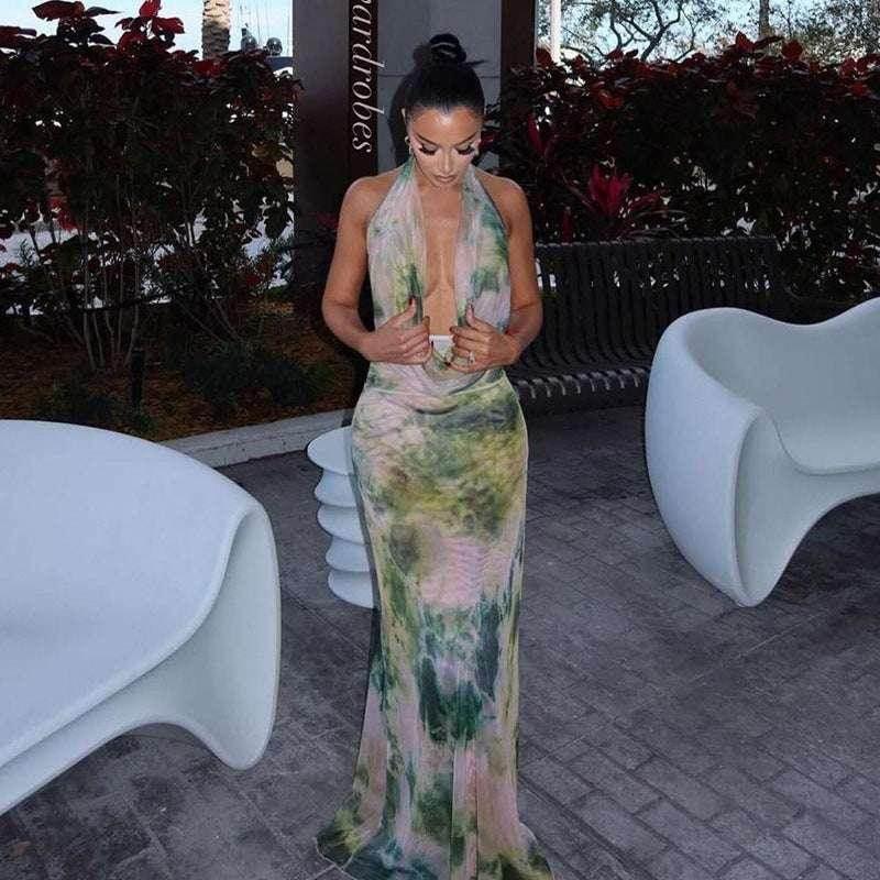 Women's 2pcs Tie Dye Deep V-Neck Backless Beach Set - ZA-Zola