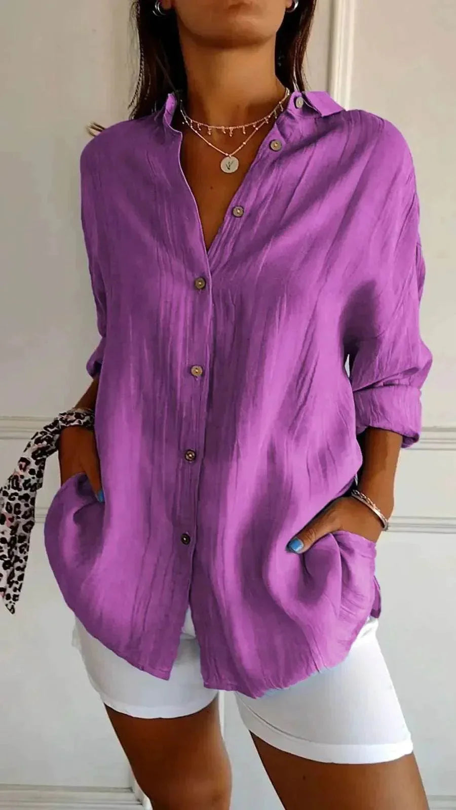 Pleated Lapel Long Sleeve Shirt for Women - ZA-Zola