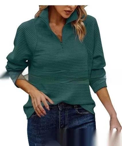 Women's Zipper Knit Pullover – Sporty & Stylish - ZA-Zola