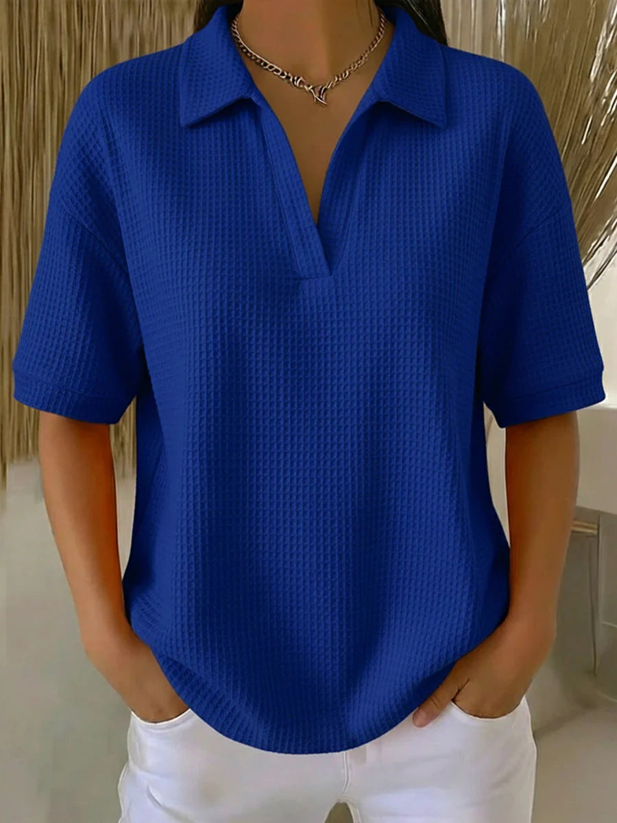 V Neck Waffle Knit Pullover | Women Fleece Lined