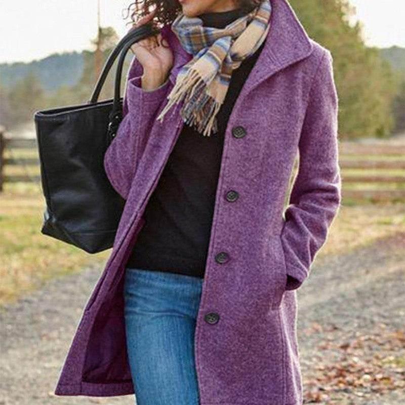 Winter Single Breasted Lapel Coat – Slim Mid-Length Jacket - ZA-Zola