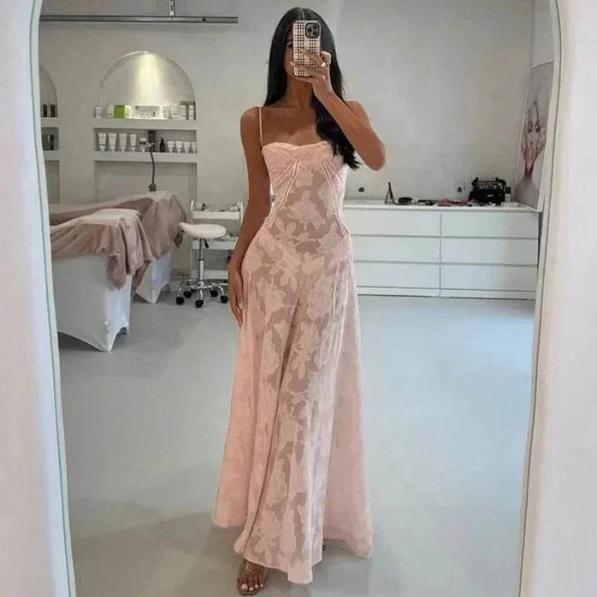 Sexy Flowers Lace Suspender Dress – Backless Lace-Up Elegance - ZA-Zola
