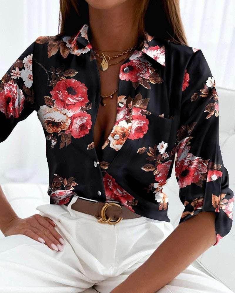 Long Sleeve V-Neck Printed Shirt – ZA-Zola - ZA-Zola