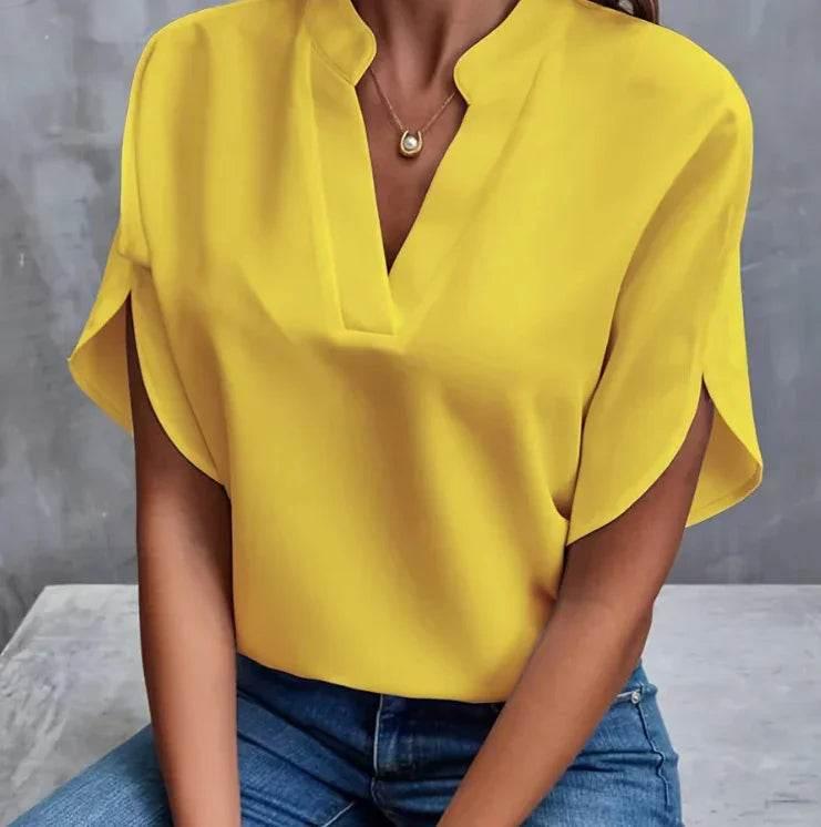 V-Neck Chiffon Short Sleeve Blouse – Elegant Summer Top - ZA-Zola