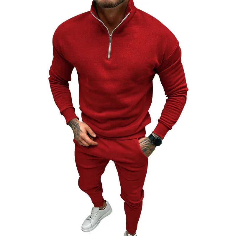 Men’s Casual Fleece Suit – Solid Color Top & Trousers - ZA-Zola