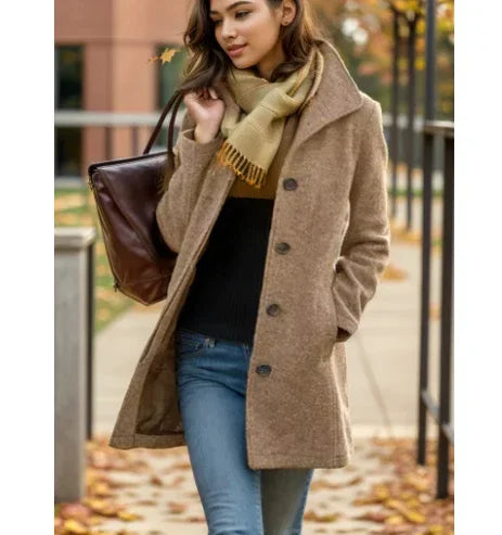 Women Woolen Coat Medium Length Slim Fit - ZA-Zola