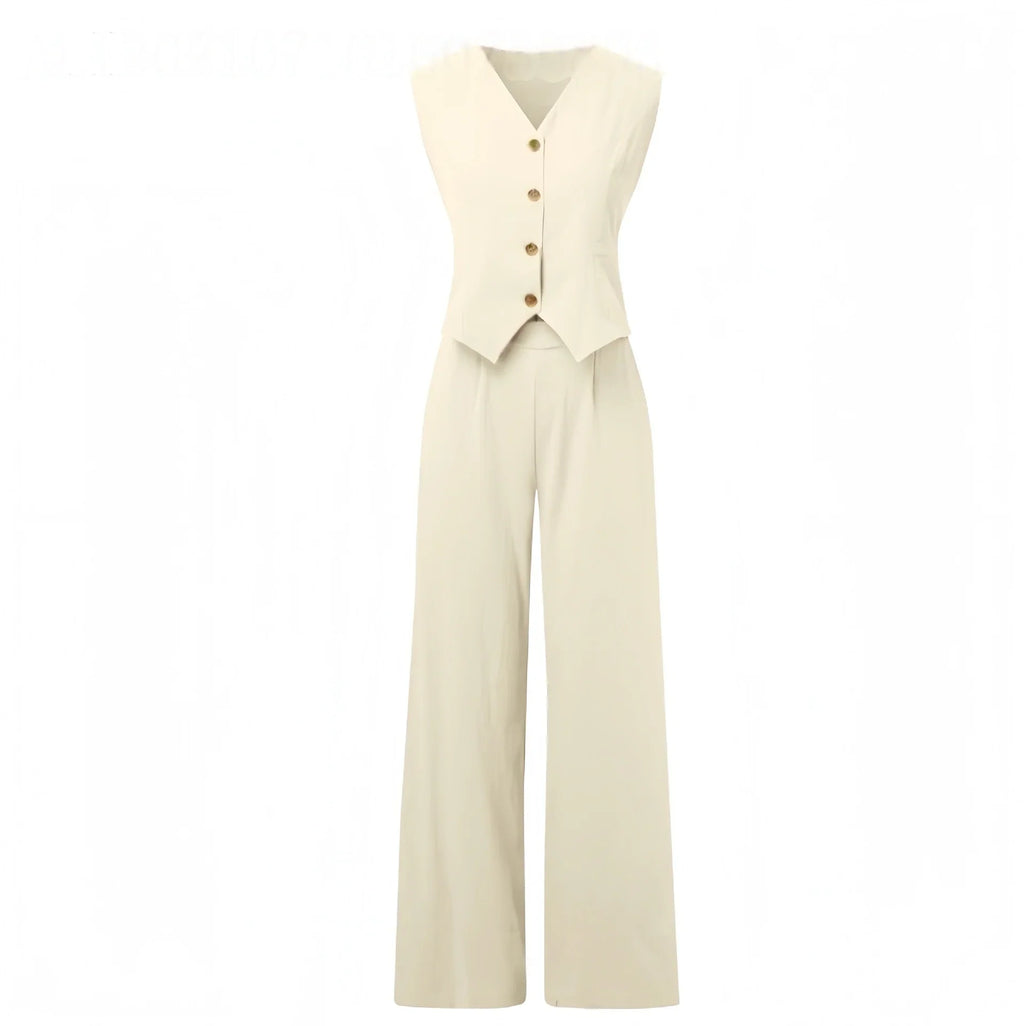 Beige waistcoat and pants set on a white background