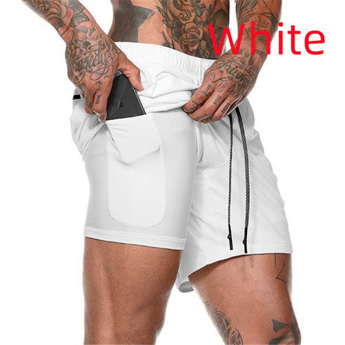 White shorts with black stripes worn by a person with tattoos on a white background