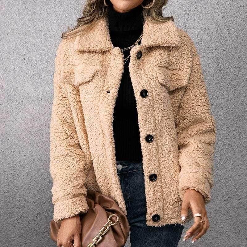 Lapel Single-Breasted Fleece Coat – Women’s Winter Jacket - ZA-Zola