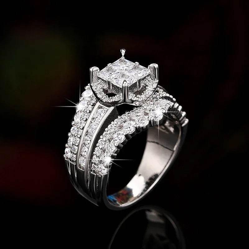 Square Crown Zircon Ring – White Gold for Women - ZA-Zola