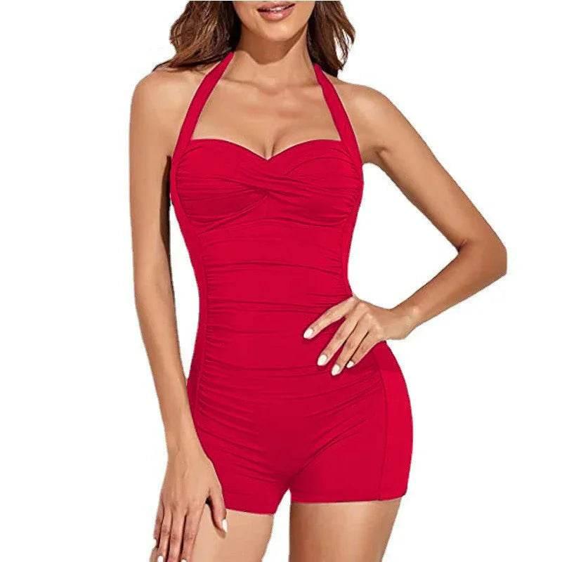 Women's Boxer One-piece Pure Color Swimsuit - ZA-Zola