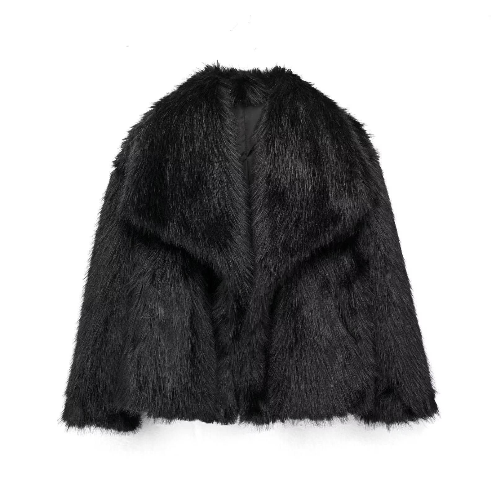 Winter Plush Coat for Women | Fluffy Warm Lapel Jacket - ZA-Zola