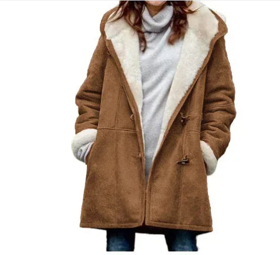Winter Button Coat Women | Warm Hooded Jacket with Pockets - ZA-Zola