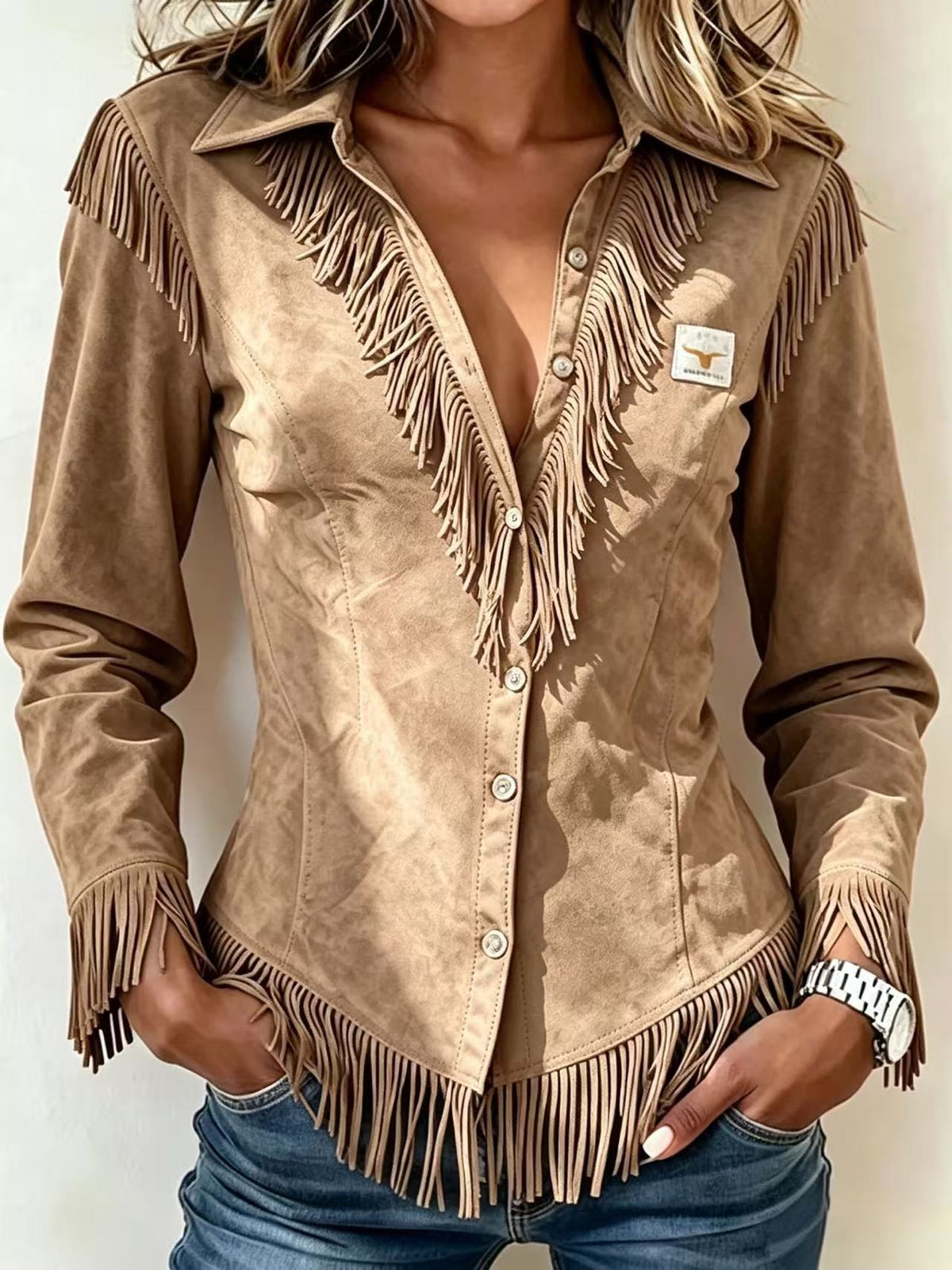 Western Cowboy Fringe Slim-Fit Long Sleeve Shirt