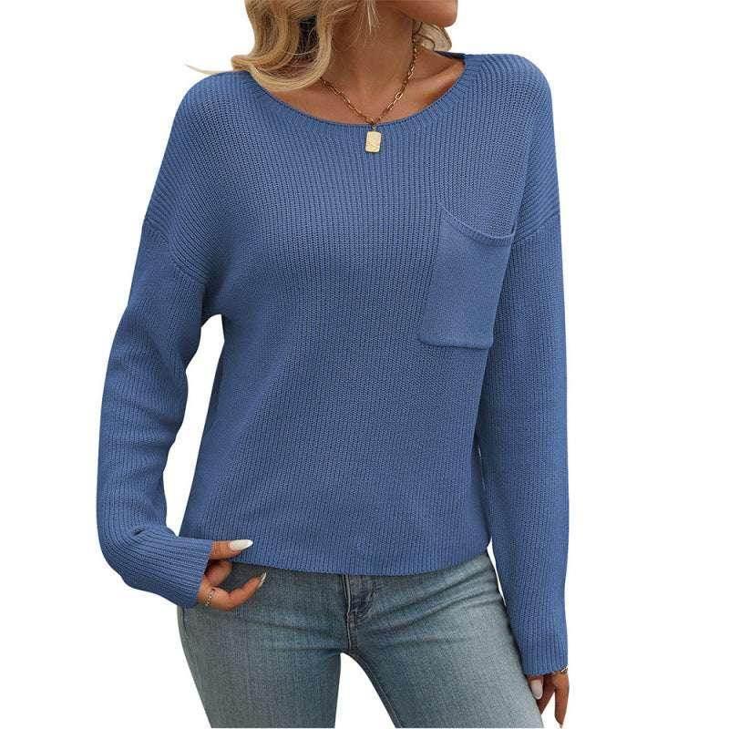 Women’s Round Neck Pocket Sweater – Long Sleeve - ZA-Zola