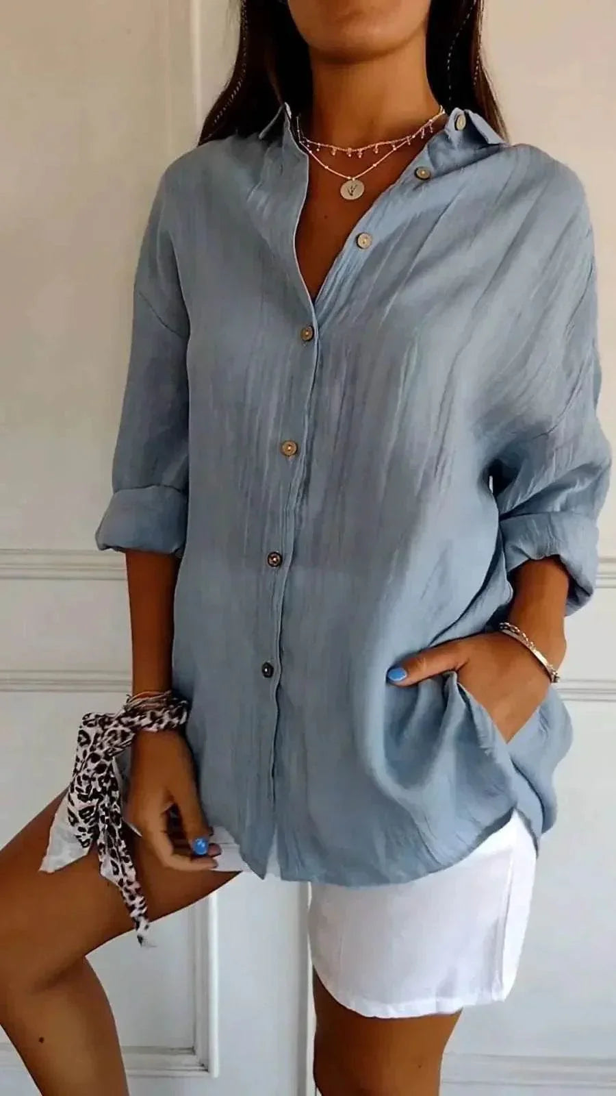 Pleated Lapel Long Sleeve Shirt for Women - ZA-Zola